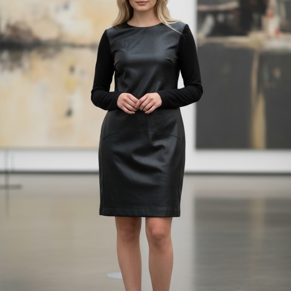 European culture black faux leather dress. Sz.XS